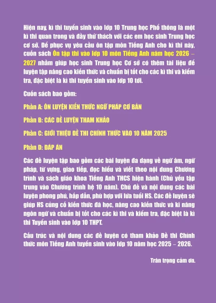 ÔN TẬP THI TUYỂN SINH VÀO LỚP 10 MÔN TIẾNG ANH (Theo Chương trình GDPT 2018)